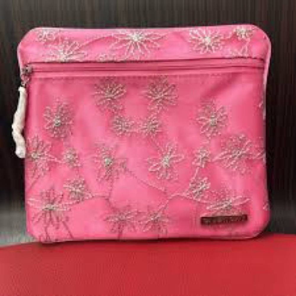 Rare GIVENCHY Ladies Pouch Nylon Lamé Embroidery Floral Case
